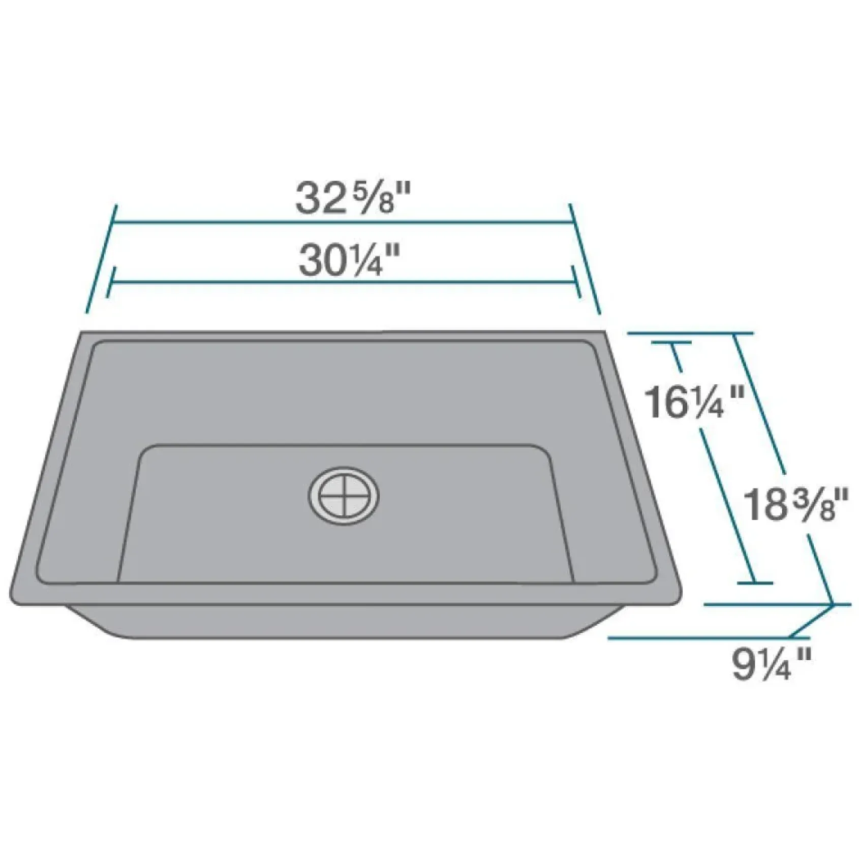 Rene 33" Composite Granite Kitchen Sink, Pewter, R3-1006-PWT-ST-CGS