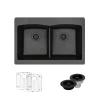 Rene 33" Composite Granite Kitchen Sink, 50/50 Double Bowl, Carbon, R3-2007-CAR-ST-CGF