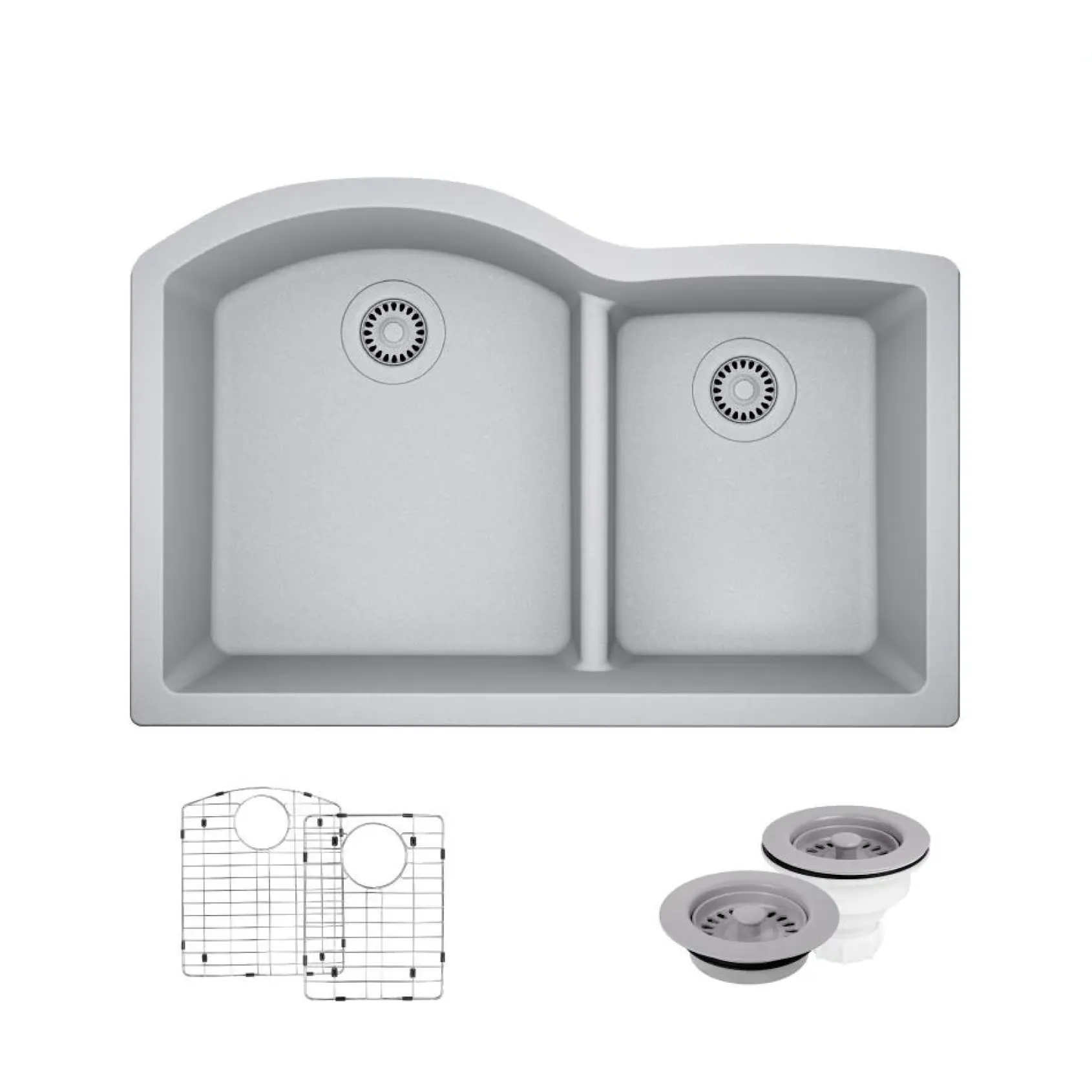 Rene 33" Composite Granite Kitchen Sink, 60/40 Double Bowl, Pewter, R3-1008-PWT-ST-CGF