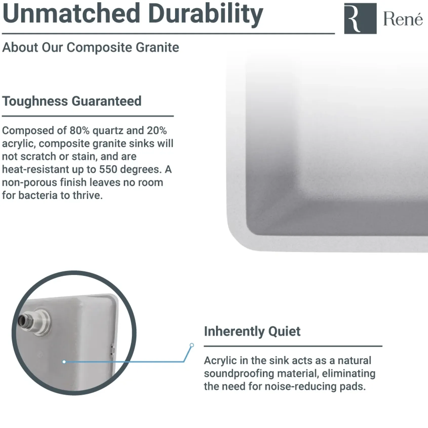 Rene 33" Composite Granite Kitchen Sink, 60/40 Double Bowl, Pewter, R3-1008-PWT-ST-CGF