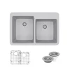 Rene 33" Composite Granite Kitchen Sink, 60/40 Double Bowl, Pewter, R3-2001-PWT-ST-CGF