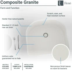 Rene 25" Composite Granite Kitchen Sink, Ivory, R3-1005-IVR-ST-CGS