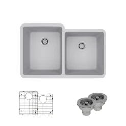 Rene 33" Composite Granite Kitchen Sink, 55/45 Double Bowl, Pewter, R3-1001-PWT-ST-CGS