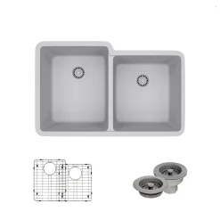Rene 33" Composite Granite Kitchen Sink, 55/45 Double Bowl, Pewter, R3-1001-PWT-ST-CGF