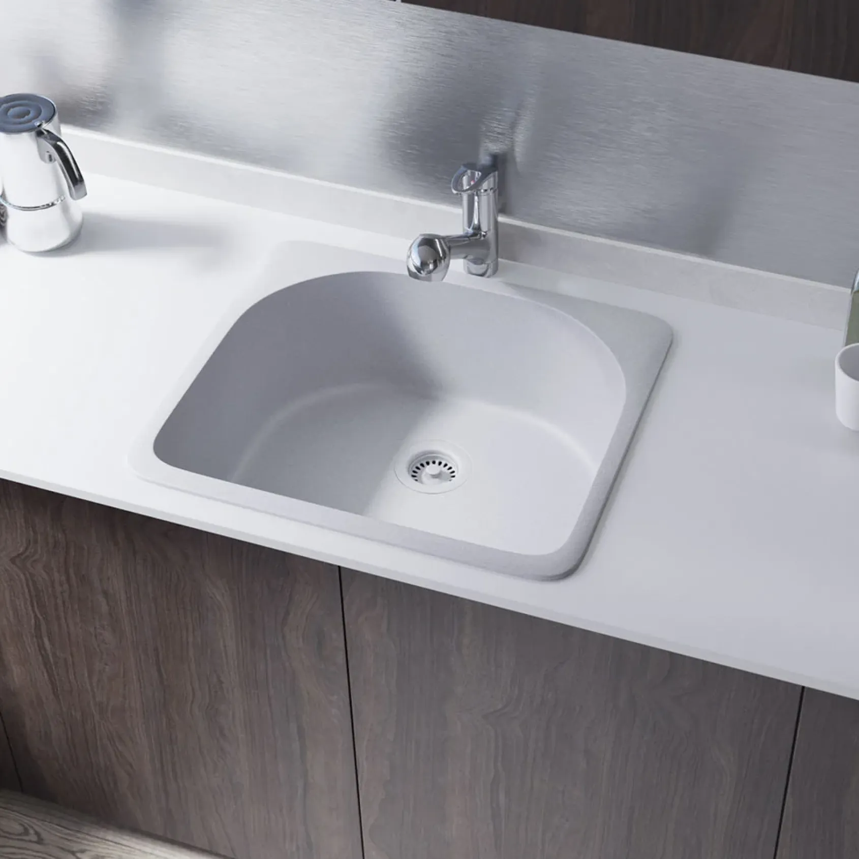 Rene 25" Composite Granite Kitchen Sink, Pewter, R3-2005-PWT-ST-CGS