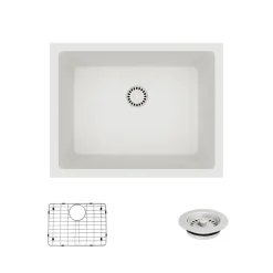 Rene 22" Composite Granite Kitchen Sink, Ivory, R3-1004-IVR-ST-CGF