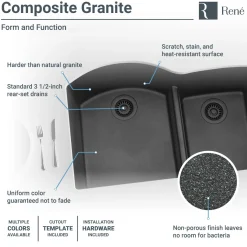 Rene 33" Composite Granite Kitchen Sink, 60/40 Double Bowl, Carbon, R3-1008-CAR-ST-CGS