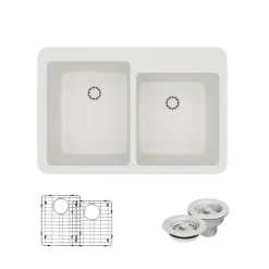Rene 33" Composite Granite Kitchen Sink, 60/40 Double Bowl, Ivory, R3-2001-IVR-ST-CGF