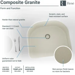 Rene 25" Composite Granite Kitchen Sink, Concrete, R3-1005-CON-ST-CGS