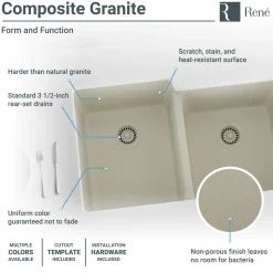 Rene 33" Composite Granite Kitchen Sink, 55/45 Double Bowl, Concrete, R3-1001-CON-ST-CGS