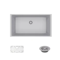 Rene 33" Composite Granite Kitchen Sink, Pewter, R3-1006-PWT-ST-CGF