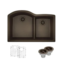 Rene 33" Composite Granite Kitchen Sink, 60/40 Double Bowl, Umber, R3-1008-UMB-ST-CGS