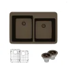 Rene 33" Composite Granite Kitchen Sink, 60/40 Double Bowl, Umber, R3-2001-UMB-ST-CGS