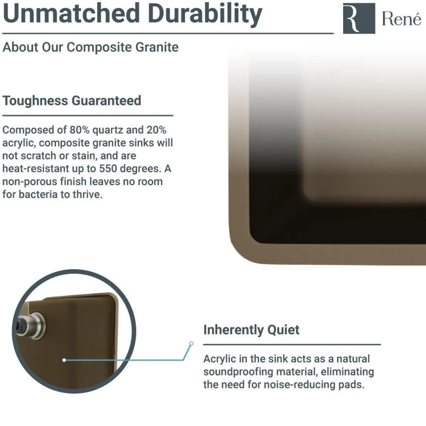 Rene 33" Composite Granite Kitchen Sink, 60/40 Double Bowl, Umber, R3-2001-UMB-ST-CGS