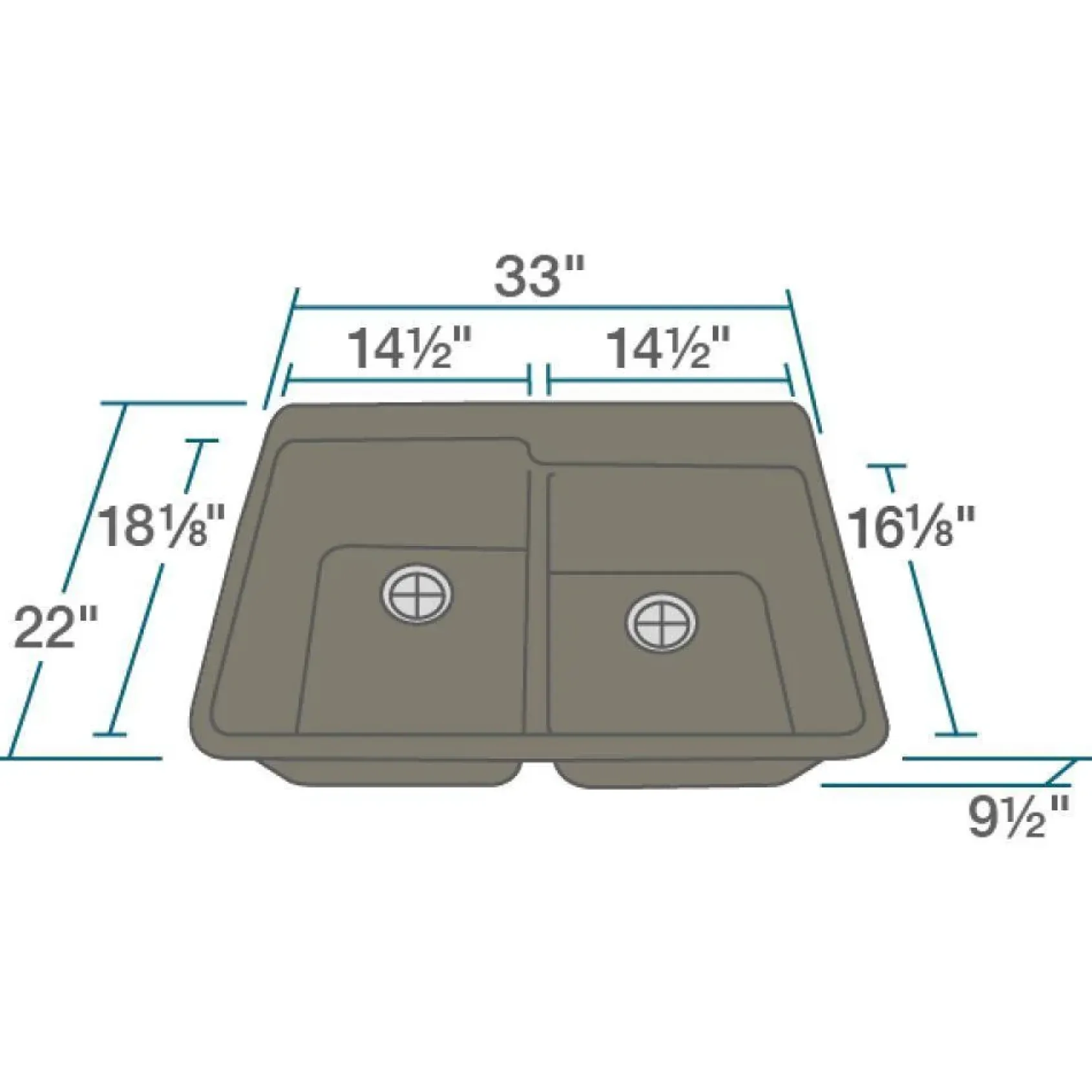 Rene 33" Composite Granite Kitchen Sink, 60/40 Double Bowl, Umber, R3-2001-UMB-ST-CGS