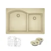 Rene 33" Composite Granite Kitchen Sink, 60/40 Double Bowl, Ecru, R3-2008-ECR-ST-CGF
