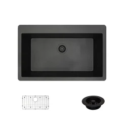 Rene 33" Composite Granite Kitchen Sink, Carbon, R3-2006-CAR-ST-CGF