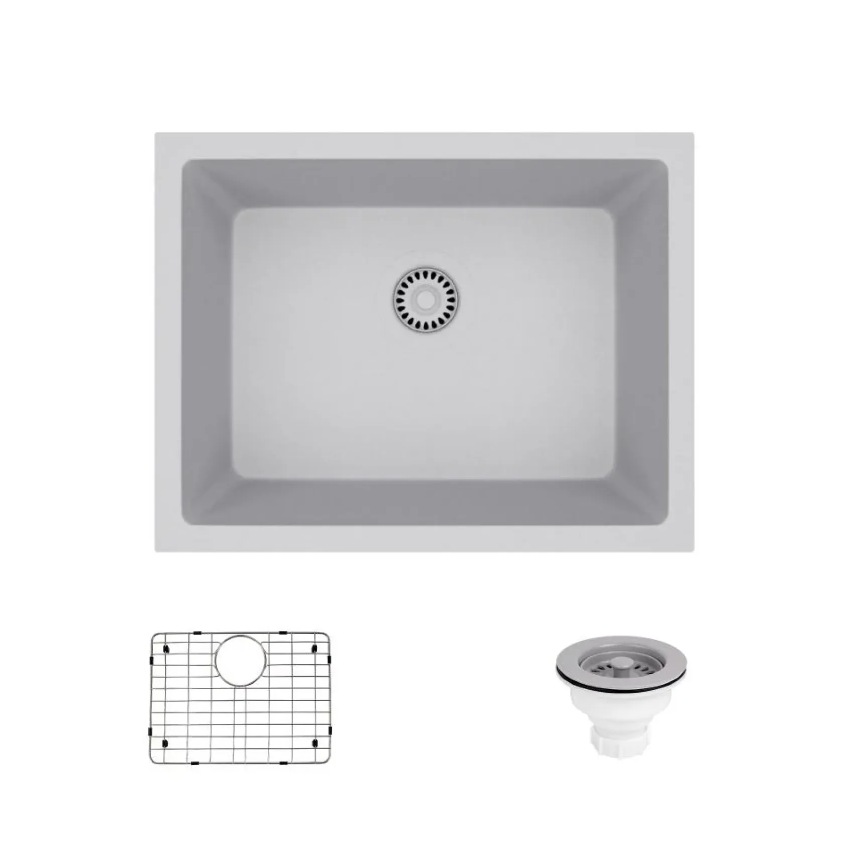 Rene 22" Composite Granite Kitchen Sink, Pewter, R3-1004-PWT-ST-CGS