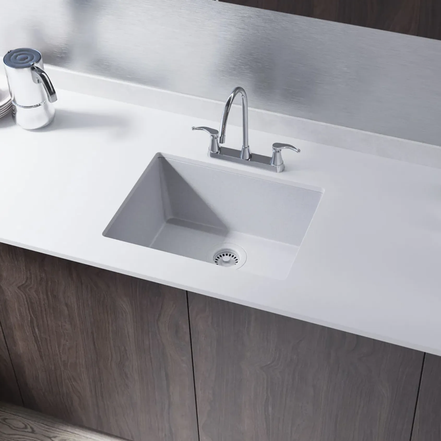 Rene 22" Composite Granite Kitchen Sink, Pewter, R3-1004-PWT-ST-CGS