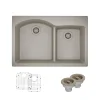 Rene 33" Composite Granite Kitchen Sink, 60/40 Double Bowl, Concrete, R3-2008-CON-ST-CGS