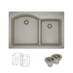 Rene 33" Composite Granite Kitchen Sink, 60/40 Double Bowl, Concrete, R3-2008-CON-ST-CGS