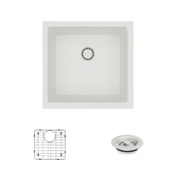 Rene 18" Composite Granite Kitchen Sink, Ivory, R3-1003-IVR-ST-CGF