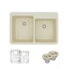 Rene 33" Composite Granite Kitchen Sink, 60/40 Double Bowl, Ecru, R3-2001-ECR-ST-CGS
