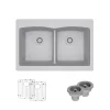 Rene 33" Composite Granite Kitchen Sink, 50/50 Double Bowl, Pewter, R3-2007-PWT-ST-CGS