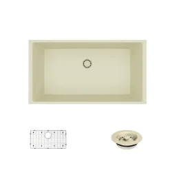Rene 33" Composite Granite Kitchen Sink, Ecru, R3-1006-ECR-ST-CGF