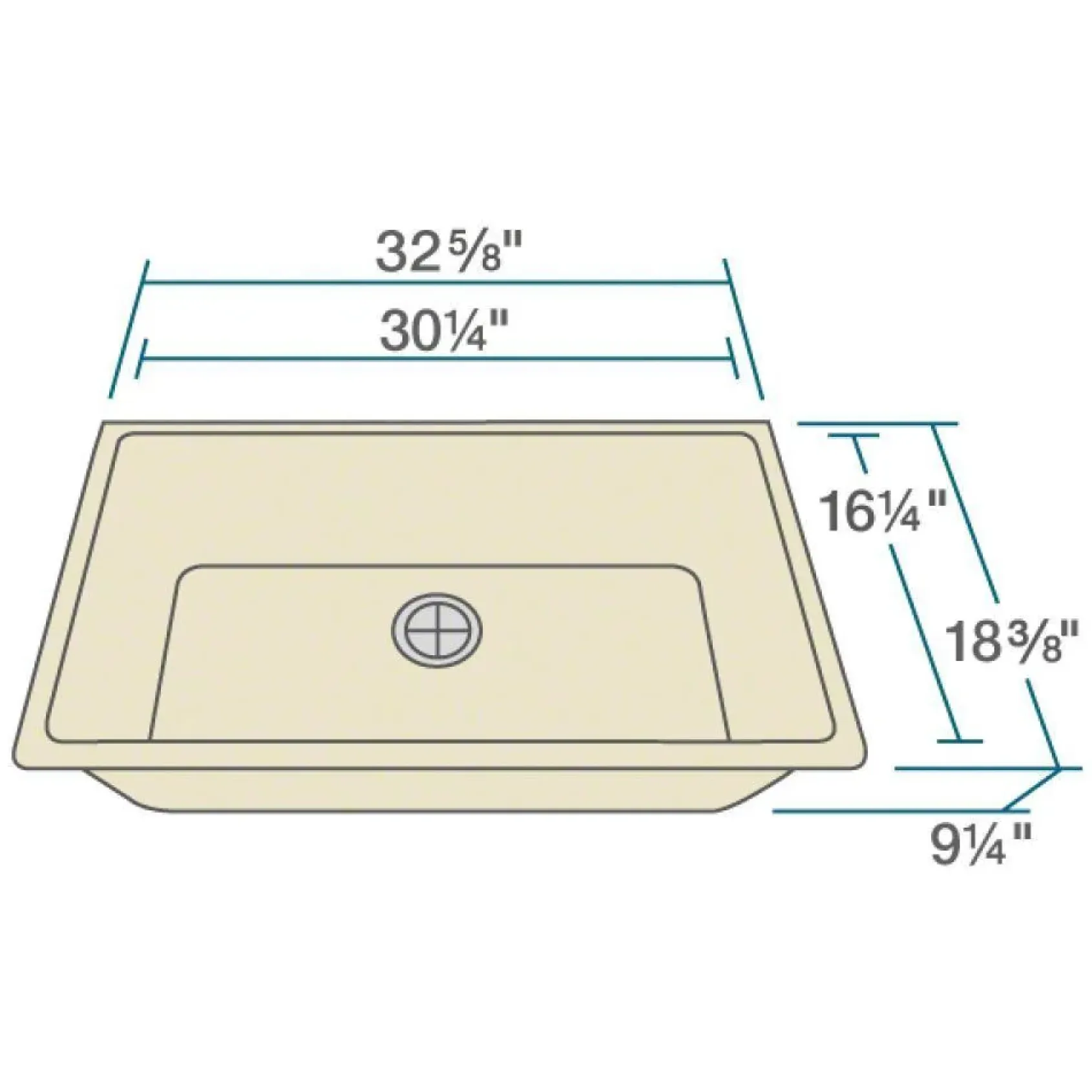 Rene 33" Composite Granite Kitchen Sink, Ecru, R3-1006-ECR-ST-CGF