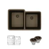 Rene 33" Composite Granite Kitchen Sink, 55/45 Double Bowl, Umber, R3-1001-UMB-ST-CGS