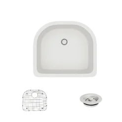 Rene 25" Composite Granite Kitchen Sink, Ivory, R3-1005-IVR-ST-CGF
