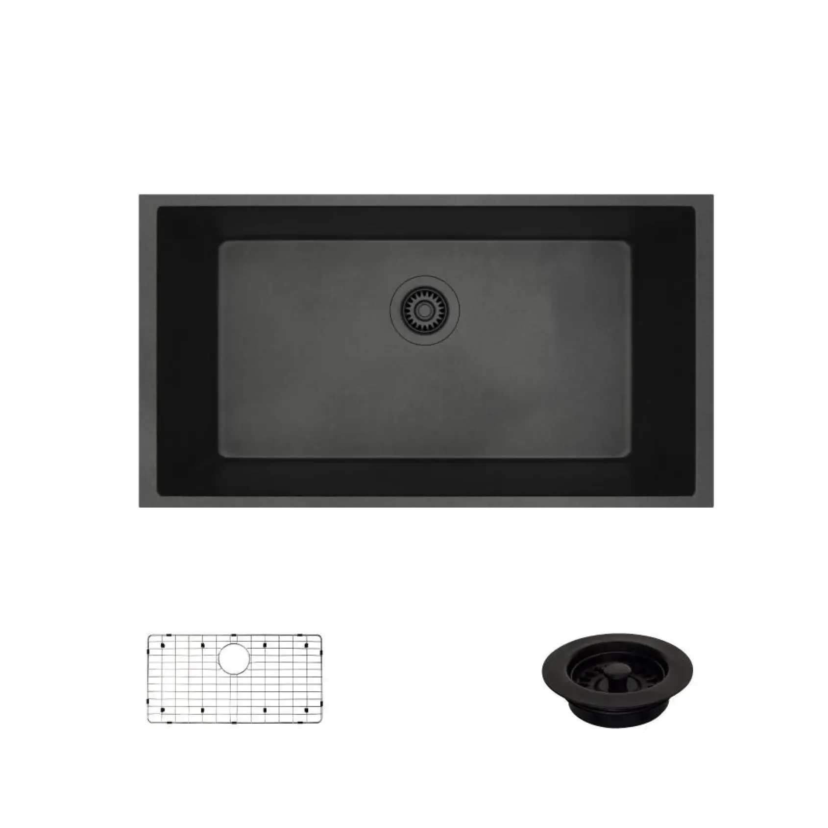 Rene 33" Composite Granite Kitchen Sink, Carbon, R3-1006-CAR-ST-CGF