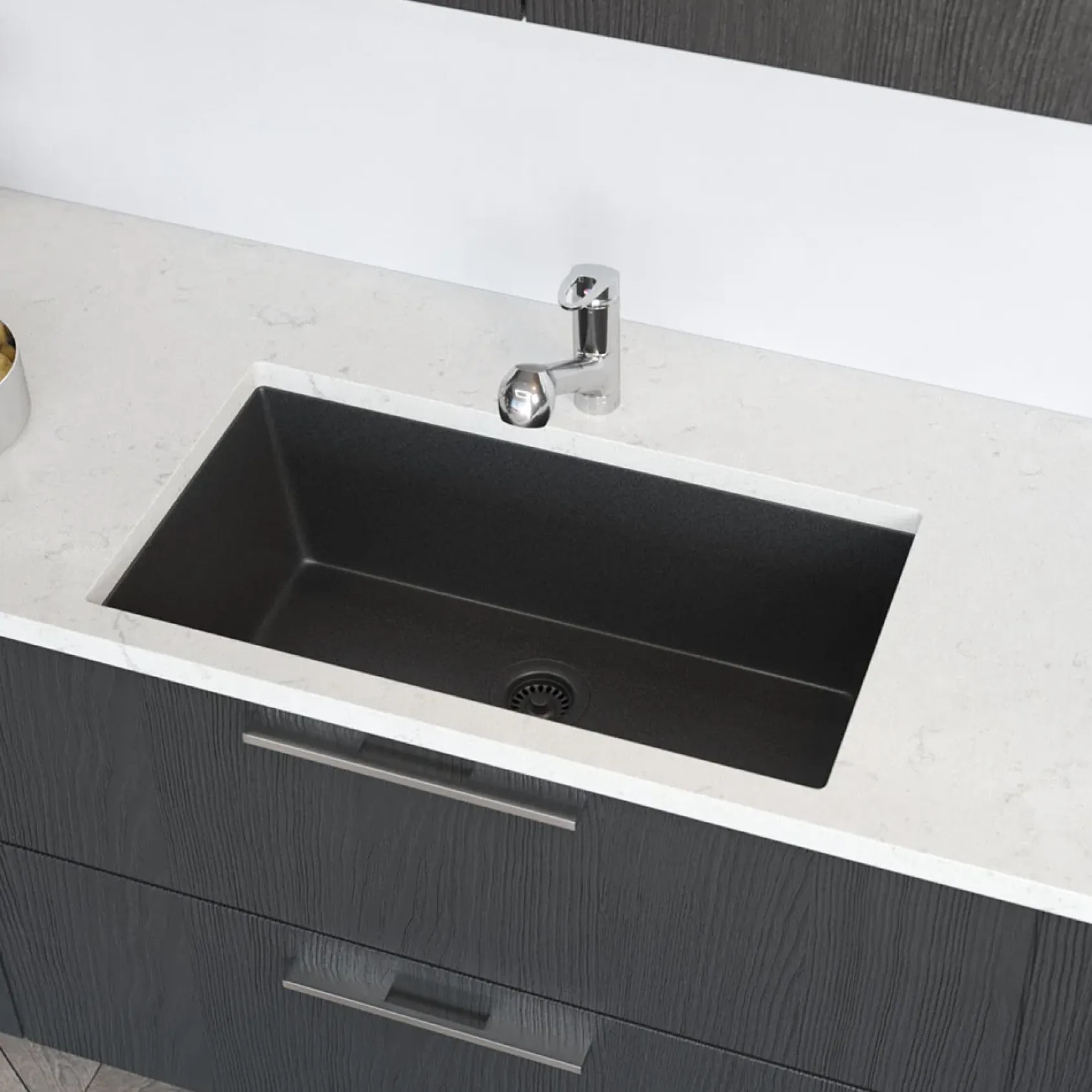 Rene 33" Composite Granite Kitchen Sink, Carbon, R3-1006-CAR-ST-CGF