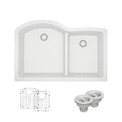 Rene 33" Composite Granite Kitchen Sink, 60/40 Double Bowl, Ivory, R3-1008-IVR-ST-CGS