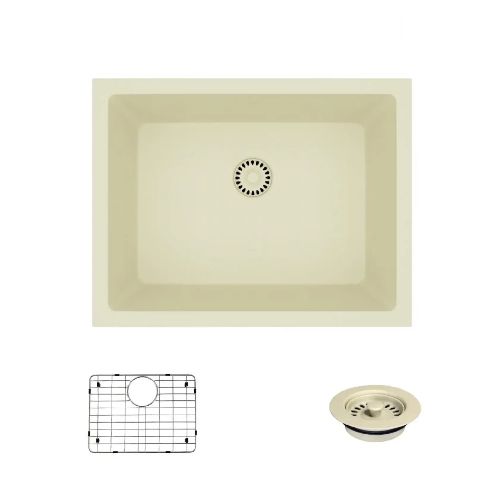 Rene 22" Composite Granite Kitchen Sink, Ecru, R3-1004-ECR-ST-CGF