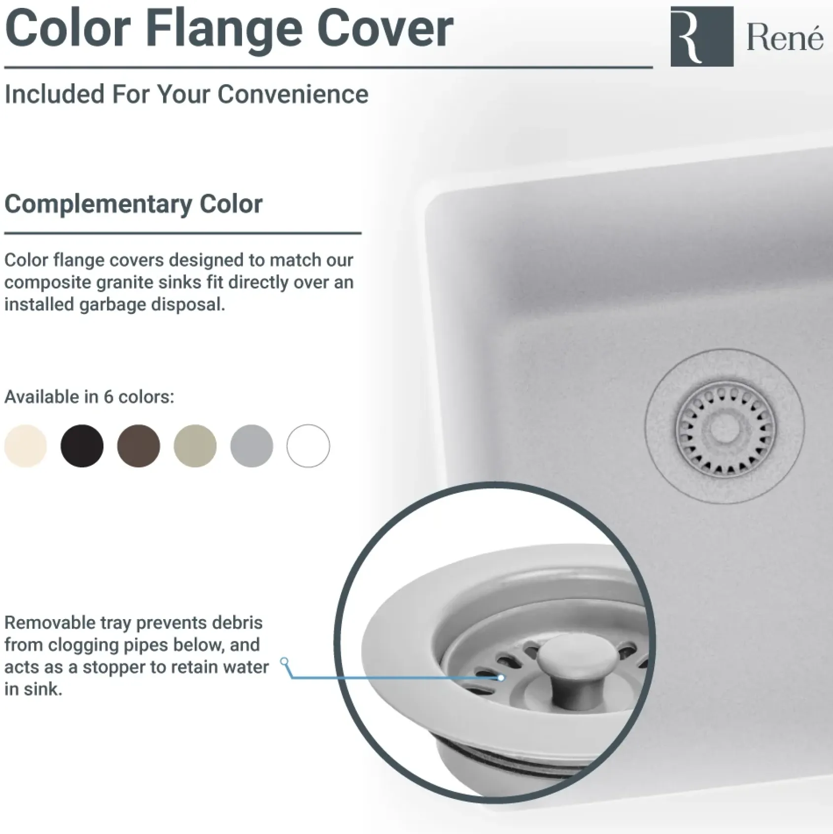 Rene 22" Composite Granite Kitchen Sink, Ecru, R3-1004-ECR-ST-CGF