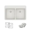 Rene 33" Composite Granite Kitchen Sink, 50/50 Double Bowl, Ivory, R3-2002-IVR-ST-CGF