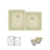 Rene 33" Composite Granite Kitchen Sink, 55/45 Double Bowl, Ecru, R3-1001-ECR-ST-CGS