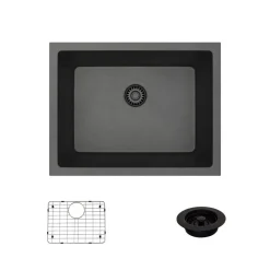 Rene 22" Composite Granite Kitchen Sink, Carbon, R3-1004-CAR-ST-CGF