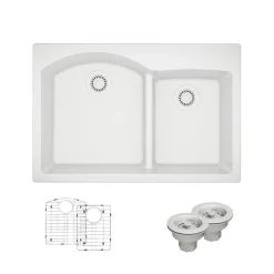 Rene 33" Composite Granite Kitchen Sink, 60/40 Double Bowl, Ivory, R3-2008-IVR-ST-CGS