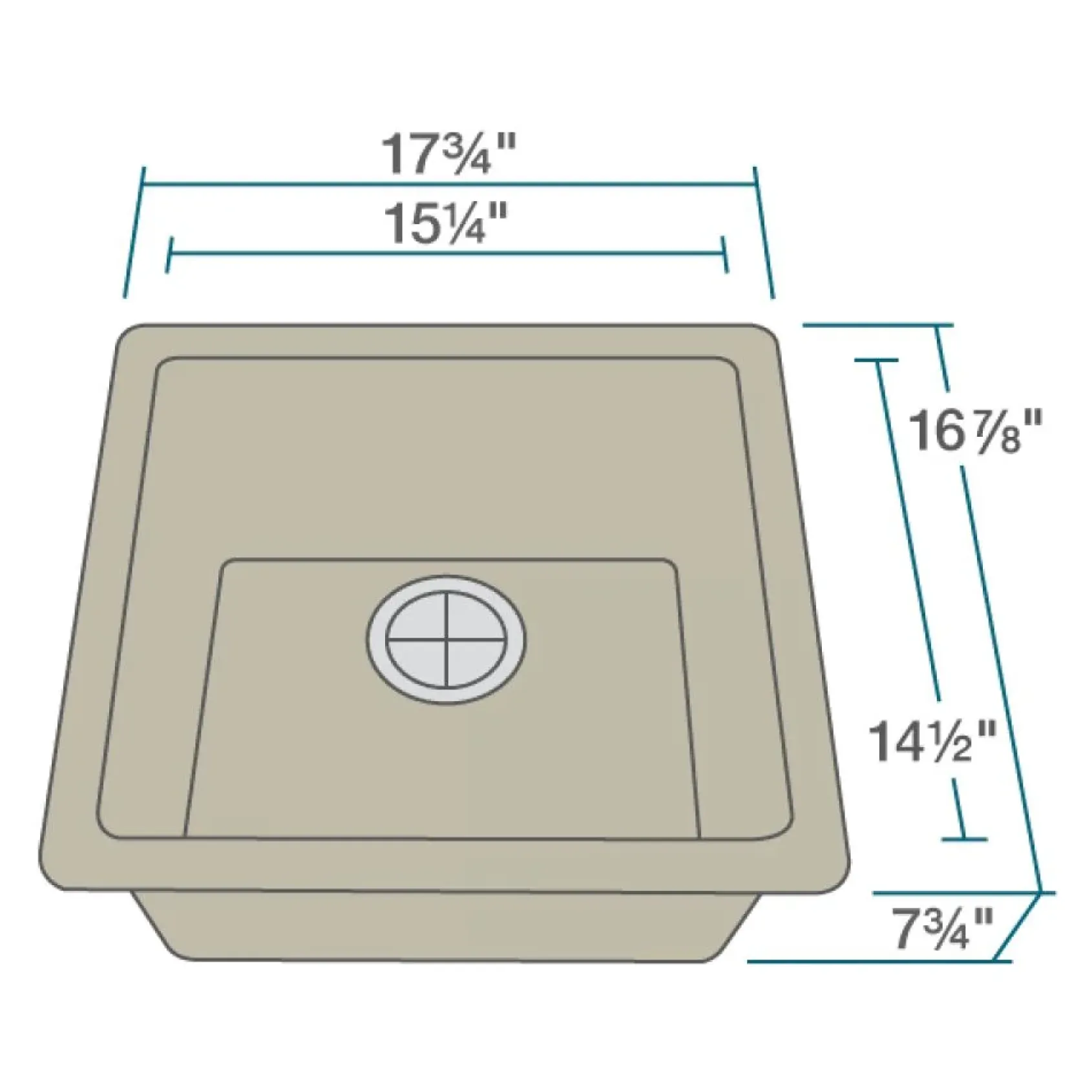 Rene 18" Composite Granite Kitchen Sink, Concrete, R3-1003-CON-ST-CGF