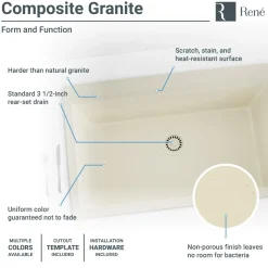 Rene 33" Composite Granite Kitchen Sink, Ecru, R3-2006-ECR-ST-CGF