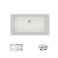 Rene 33" Composite Granite Kitchen Sink, Ivory, R3-1006-IVR-ST-CGF