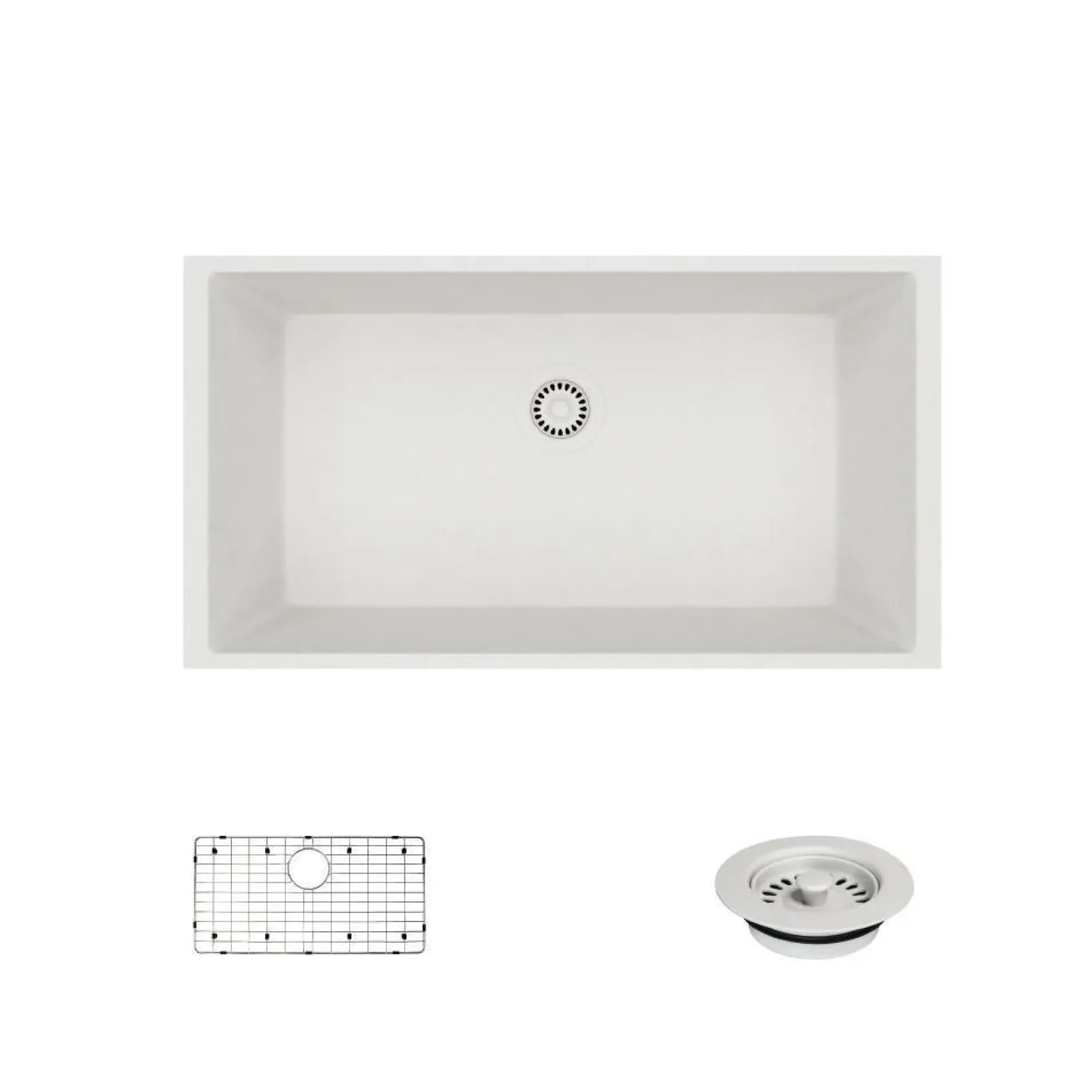 Rene 33" Composite Granite Kitchen Sink, Ivory, R3-1006-IVR-ST-CGF