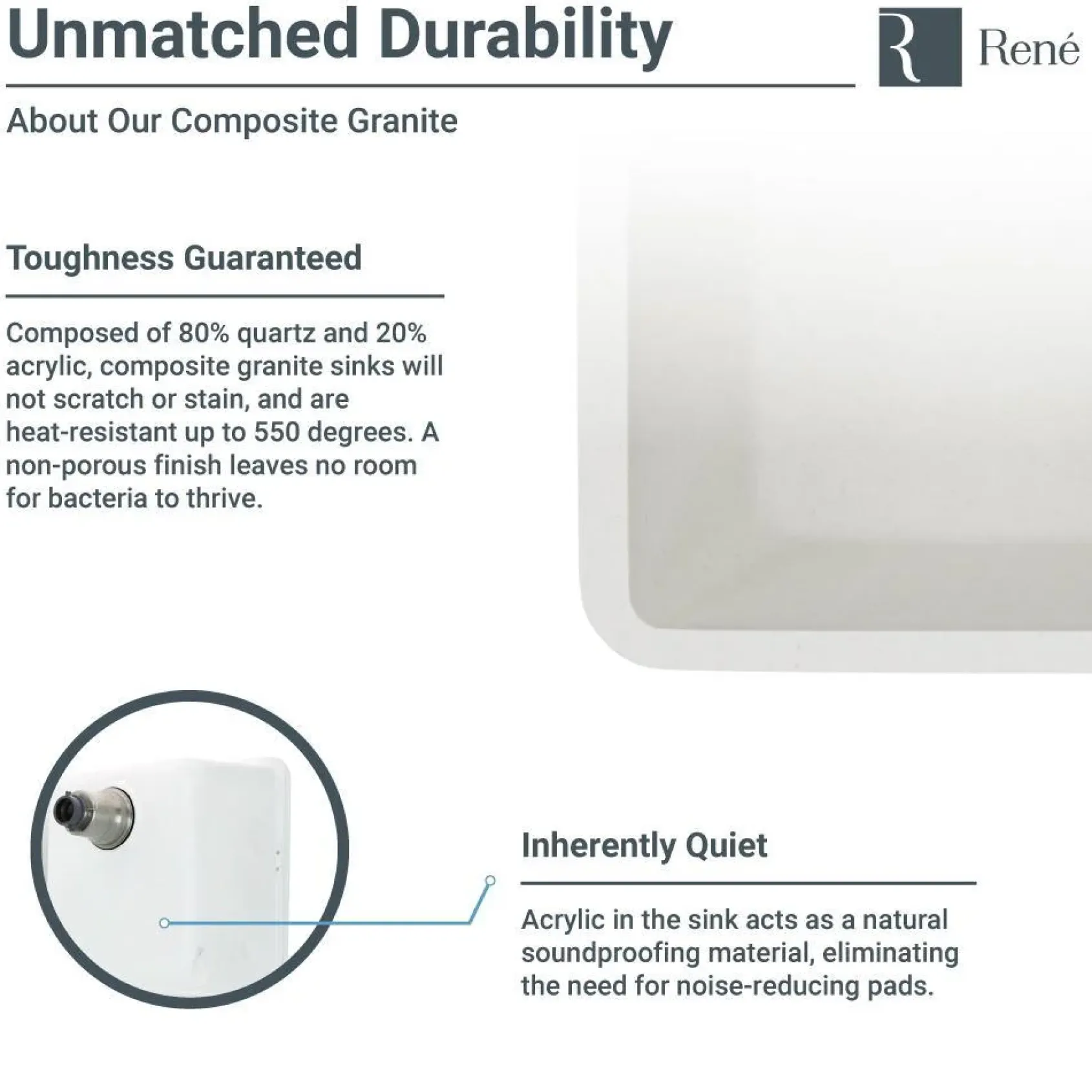 Rene 33" Composite Granite Kitchen Sink, Ivory, R3-1006-IVR-ST-CGF