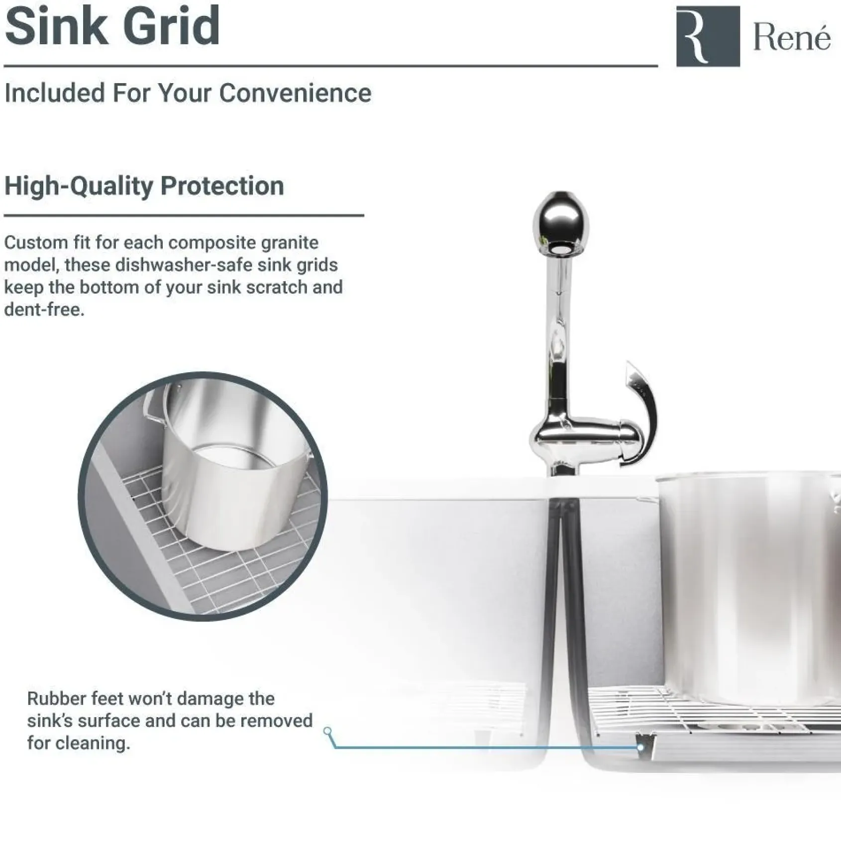 Rene 33" Composite Granite Kitchen Sink, Ivory, R3-1006-IVR-ST-CGF