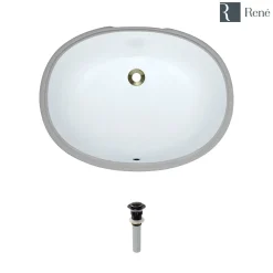Rene 22" Oval Porcelain Bathroom Sink, White, R2-1005-W-PUD-ABR