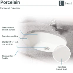 Rene 22" Oval Porcelain Bathroom Sink, Biscuit, R2-1005-B-PUD-C