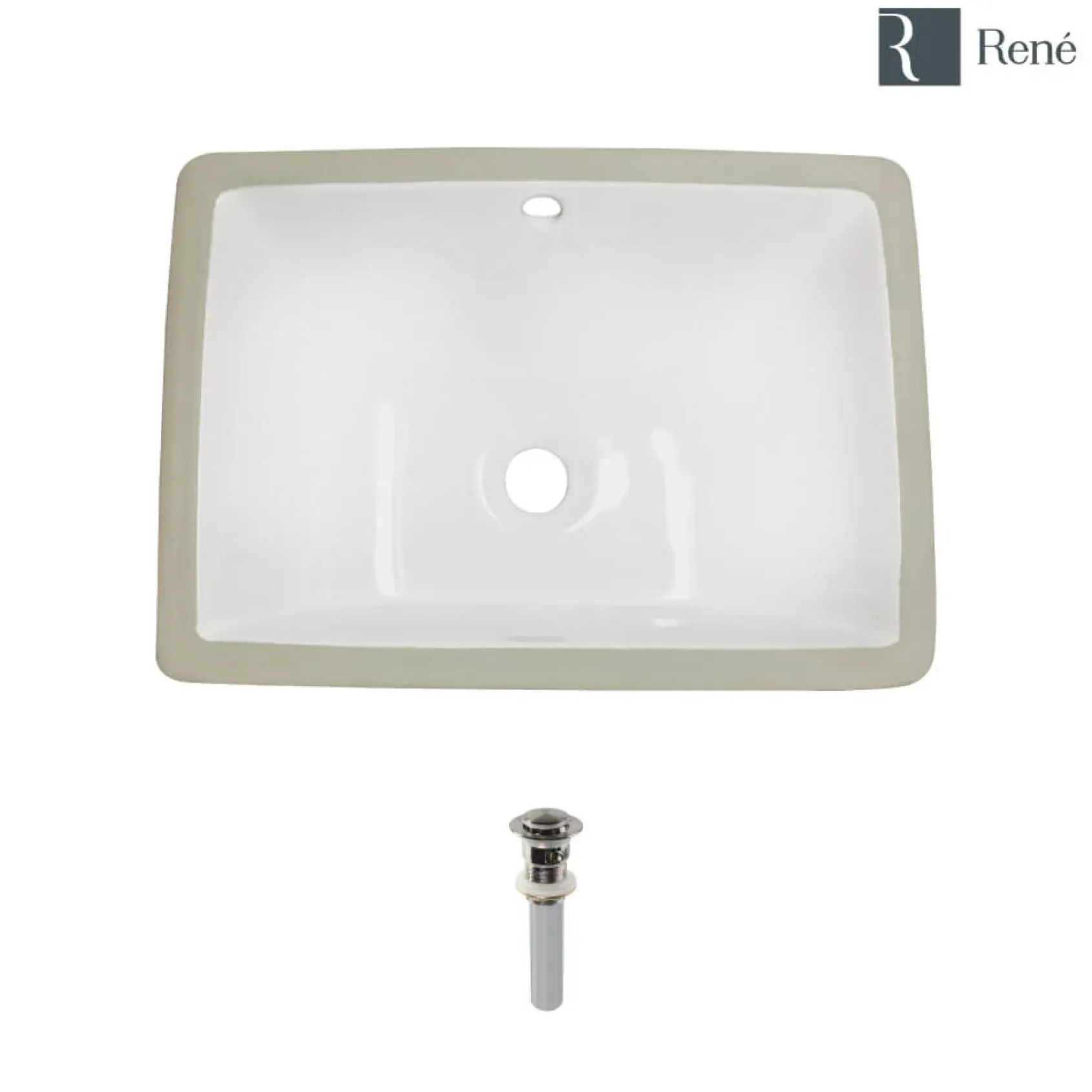 Rene 18" Rectangle Porcelain Bathroom Sink, Biscuit, R2-1007-B-PUD-BN